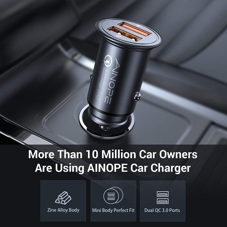 AINOPE USB Car Charger, [Dual QC3.0 Port] 36W/6A [All Metal] Fast Car  Charger Mini Cigarette USB Adapter Quick Charge Compatible with iPhone  12/11/XS/XR,, Mobile Phones & Gadgets, Mobile & Gadget Accessories,  Chargers