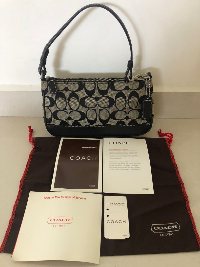 Coach Signature Demi mini Pouch Hand Bag Canvas Leather Beige 6094 With  Dust Bag