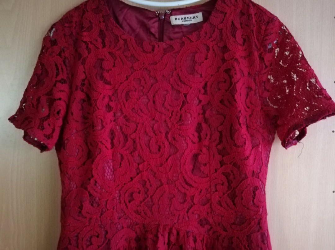 BURBERRY Christy Lace Dress in Red, Women's Fashion, Dresses & Sets,  Dresses on Carousell