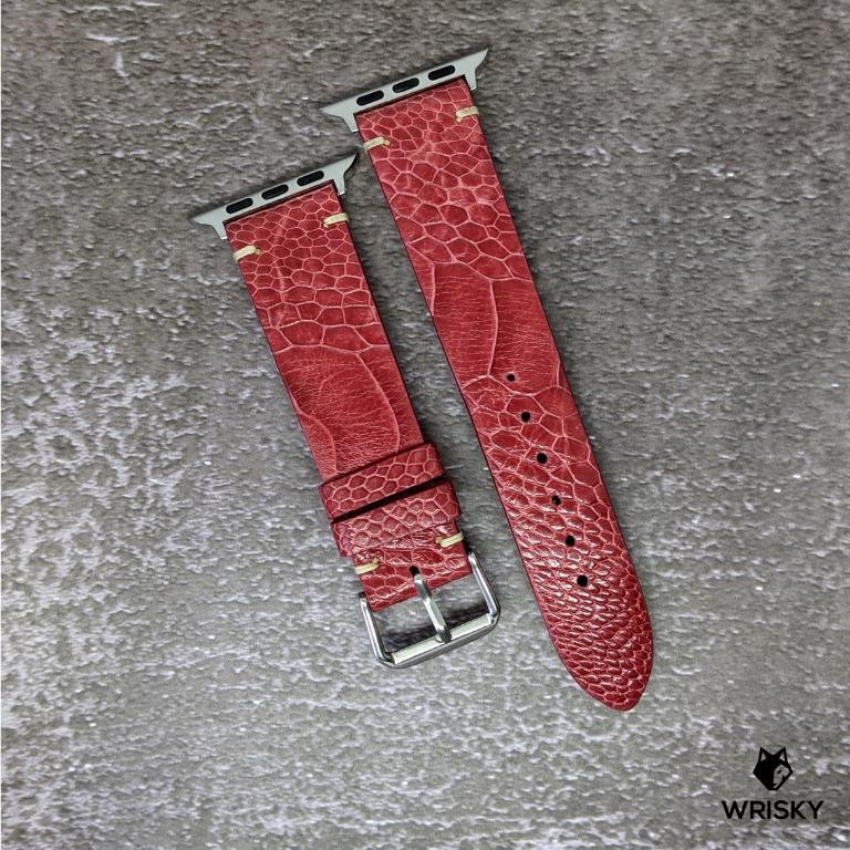 Exotic Bright Red Ostrich Leg Strap With White Stitch For Apple Watch Iwatch One Piece Only Once Sold No More Similar One Suitable Apple Watch Series 1 2 3 4 5 6 In Size 38mm 40mm 42mm 44mm Men S Fashion