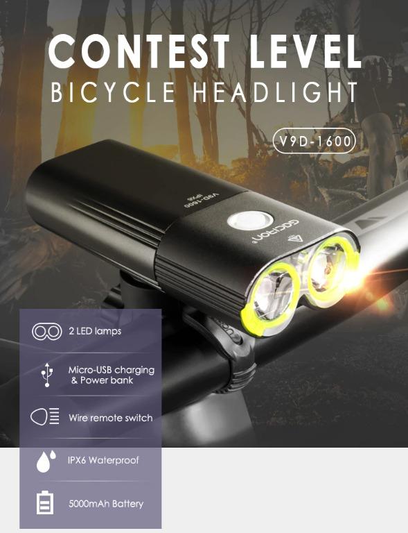 Gaciron 1600 Lumens Rechargable Bike Front Light, Sports Equipment