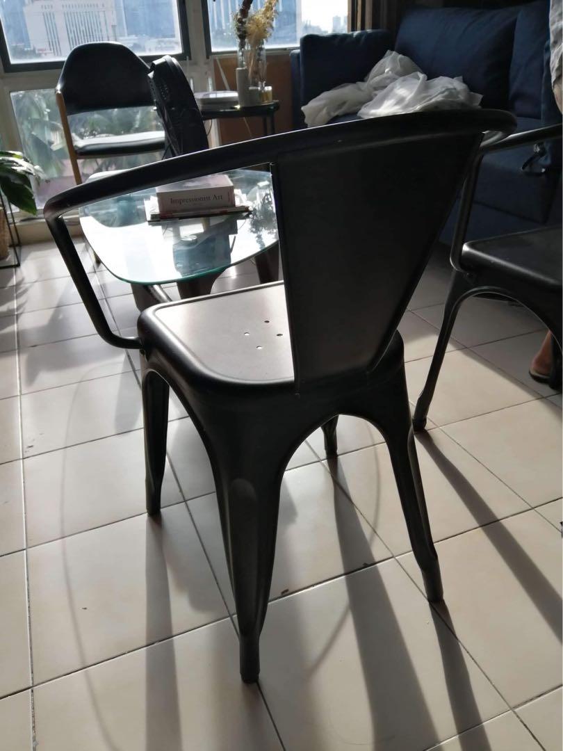 Heavy duty metal chairs (Category: Chairs) located in Mandaluyong City. Submitted by mamasamshops (Listing ID 1059562664, Image 1). Description: 1 year used selling for decluttering changing furnitures very durable and stylish buy 2 for 3500 bought them for ₱3500 each .