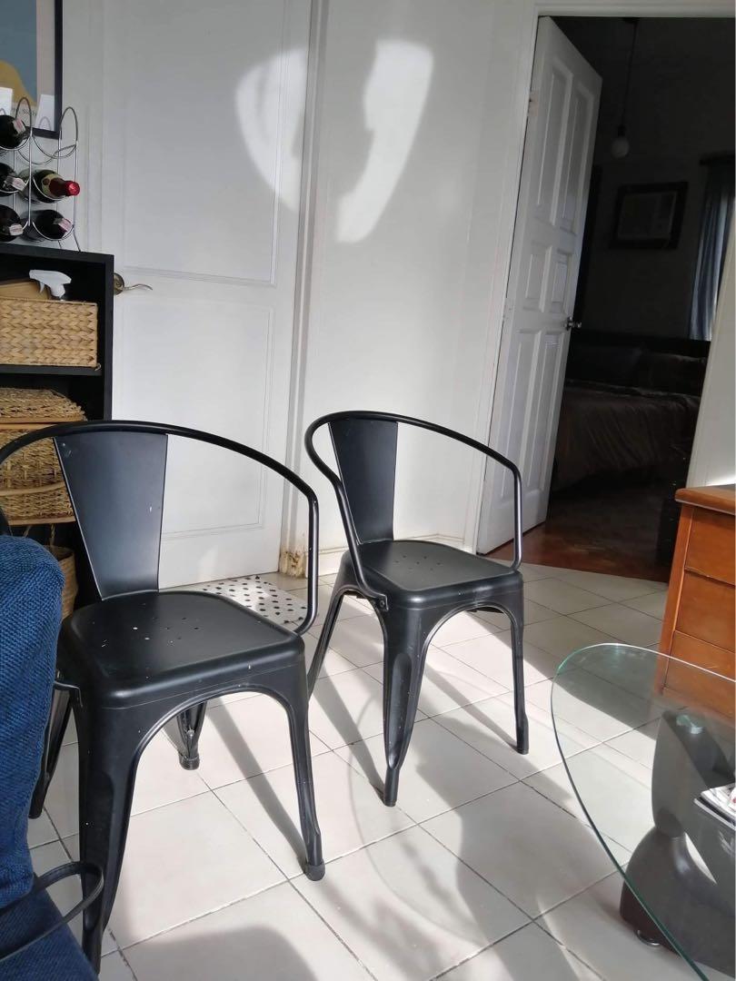 Heavy duty metal chairs (Category: Chairs) located in Mandaluyong City. Submitted by mamasamshops (Listing ID 1059562664, Image 2). Description: 1 year used selling for decluttering changing furnitures very durable and stylish buy 2 for 3500 bought them for ₱3500 each .