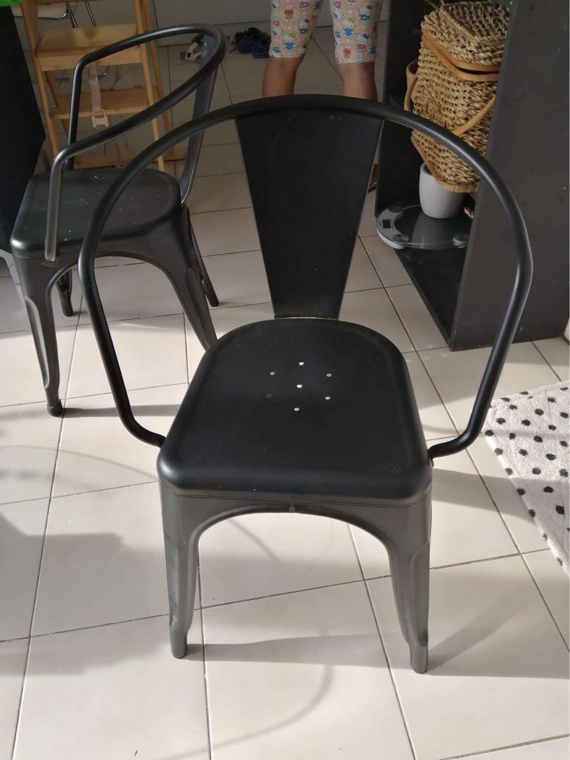 Heavy duty metal chairs (Category: Chairs) located in Mandaluyong City. Submitted by mamasamshops (Listing ID 1059562664, Image 3). Description: 1 year used selling for decluttering changing furnitures very durable and stylish buy 2 for 3500 bought them for ₱3500 each .