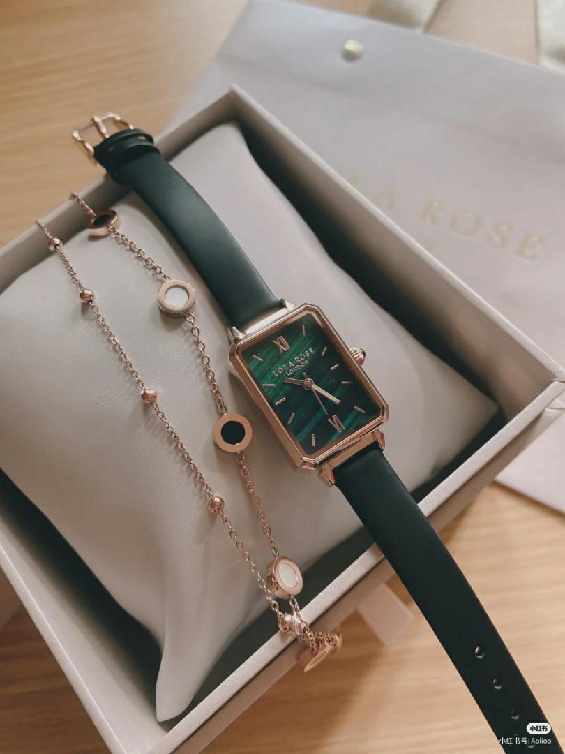 Rectangular stone print face leather strap watch clearance