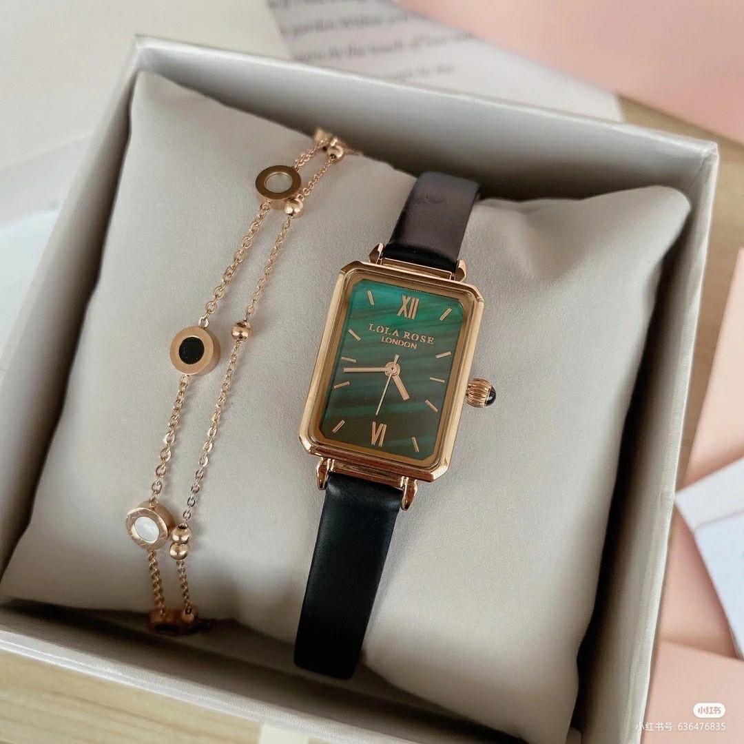 Lola Rose Rectangular Stone Print Face Leather Strap Watch Mobile
