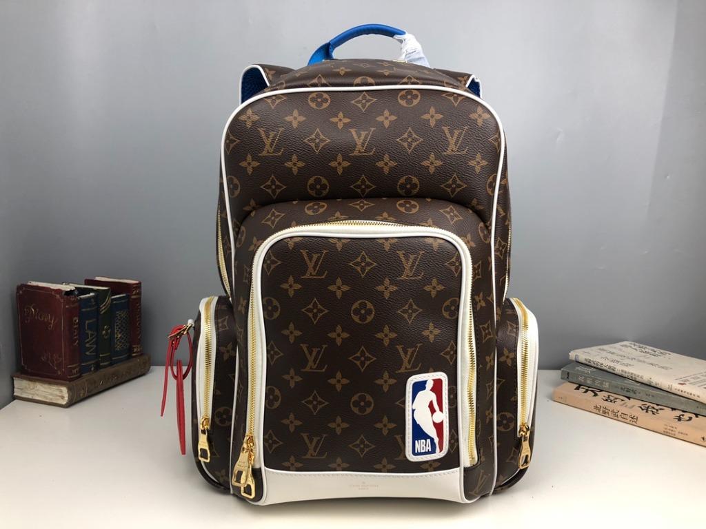 Virgil Abloh Brown, White, and Blue Monogram Coated Canvas and Calfskin LV  x NBA Basketball Backpack Gold Hardware, 2020