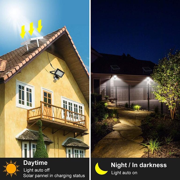 MEIKEE Solar Light Outdoor, 60 LED Security Floodlight with Motion Sensor,  Daylight White 6000k, IP66 Waterproof, Solar Powered LED Flood Light for  Lawn, Garden, Yard, Wall, Furniture  Home Living, Lighting 
