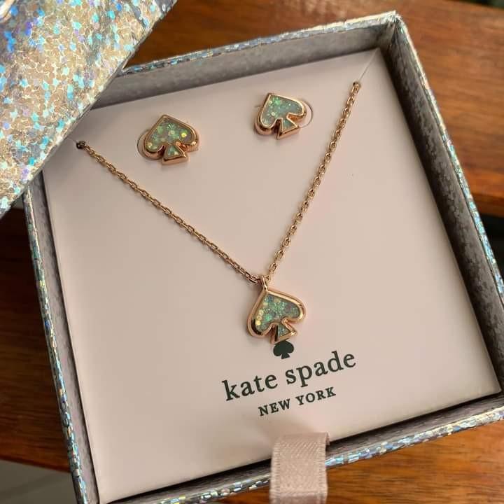 Orig Kate Spade everyday spade glitter studs and pendant set