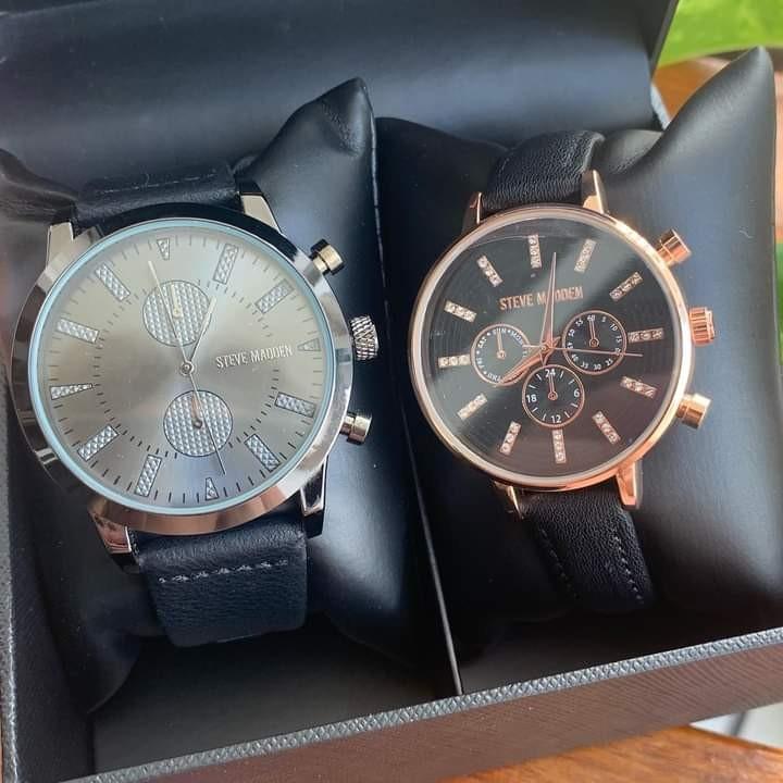 Orig Steve Madden His and Hers Black Leather Watch Set Women s