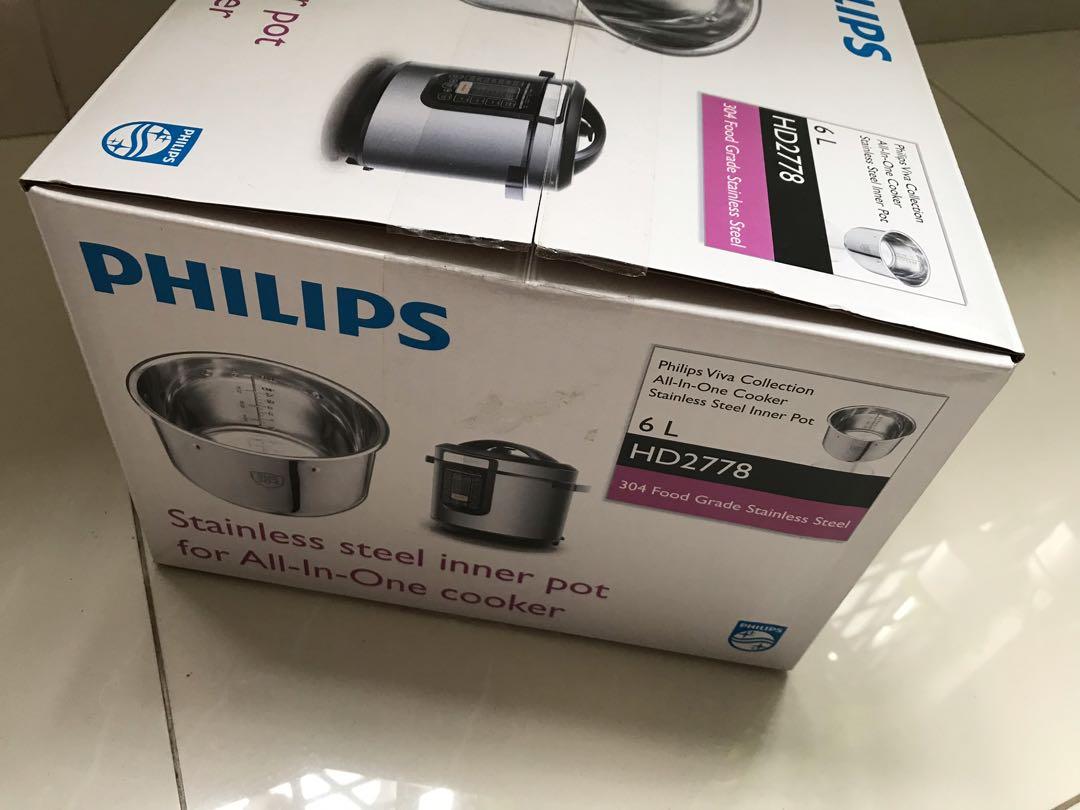 Philips Viva Collection Stainless Steel Inner Pot HD2778 for All In One cooker 6L TV Home Appliances Kitchen Appliances Cookers on Carousell