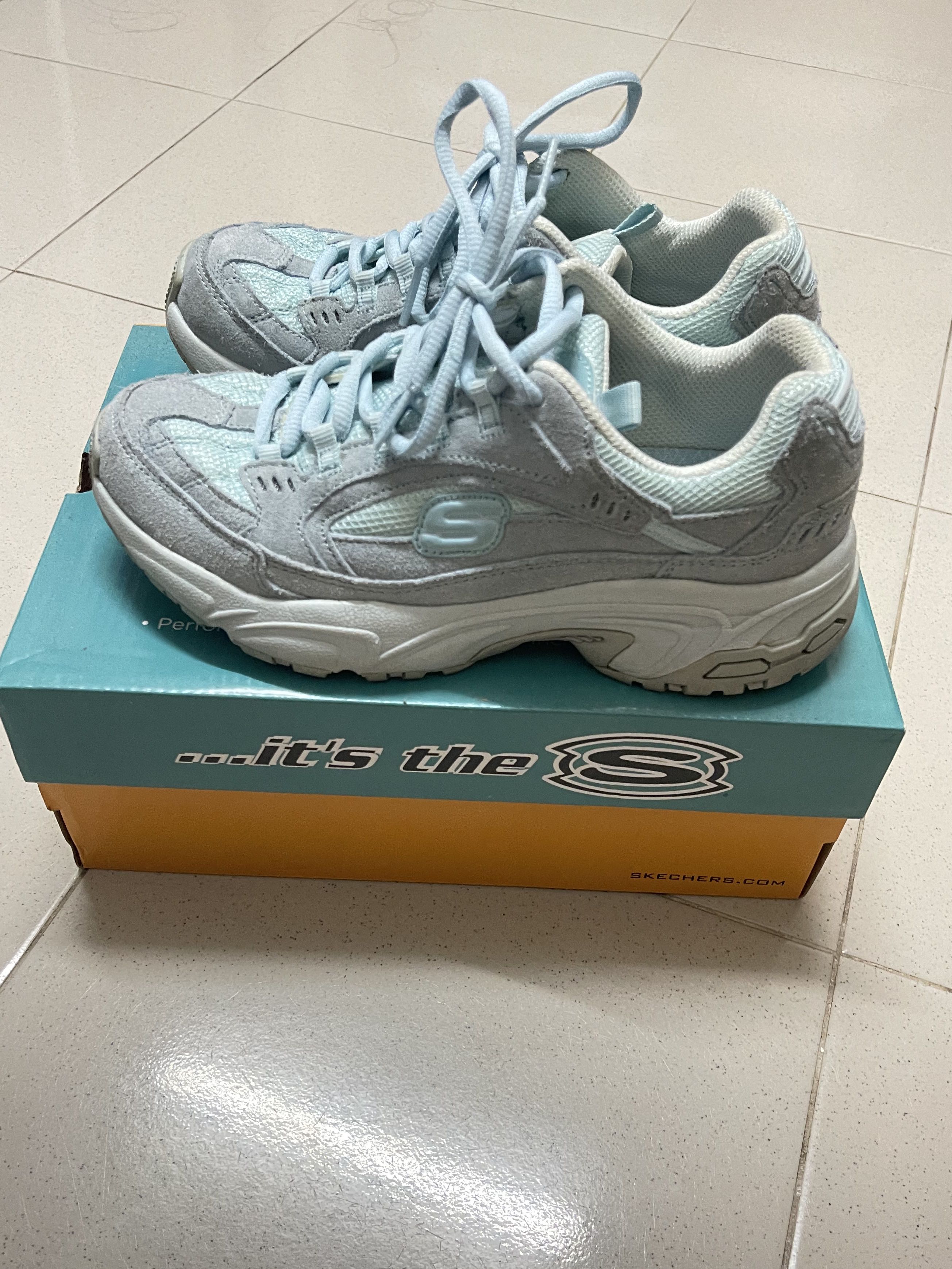 skechers air cooled memory foam blue