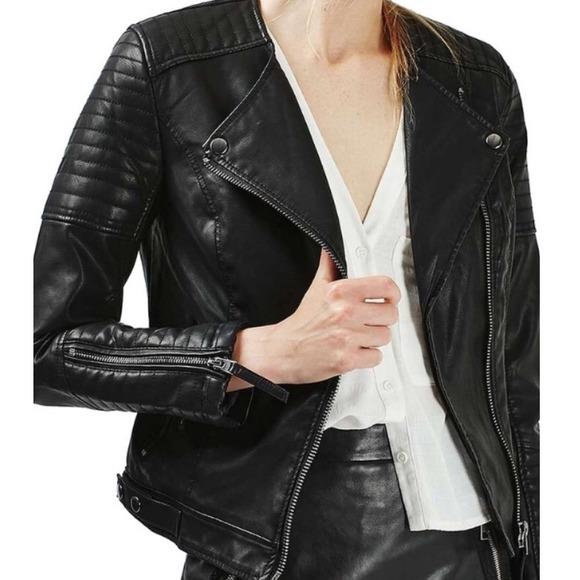 Topshop Black Faux Leather Moto Jacket EUR 36 US 4 UK 8