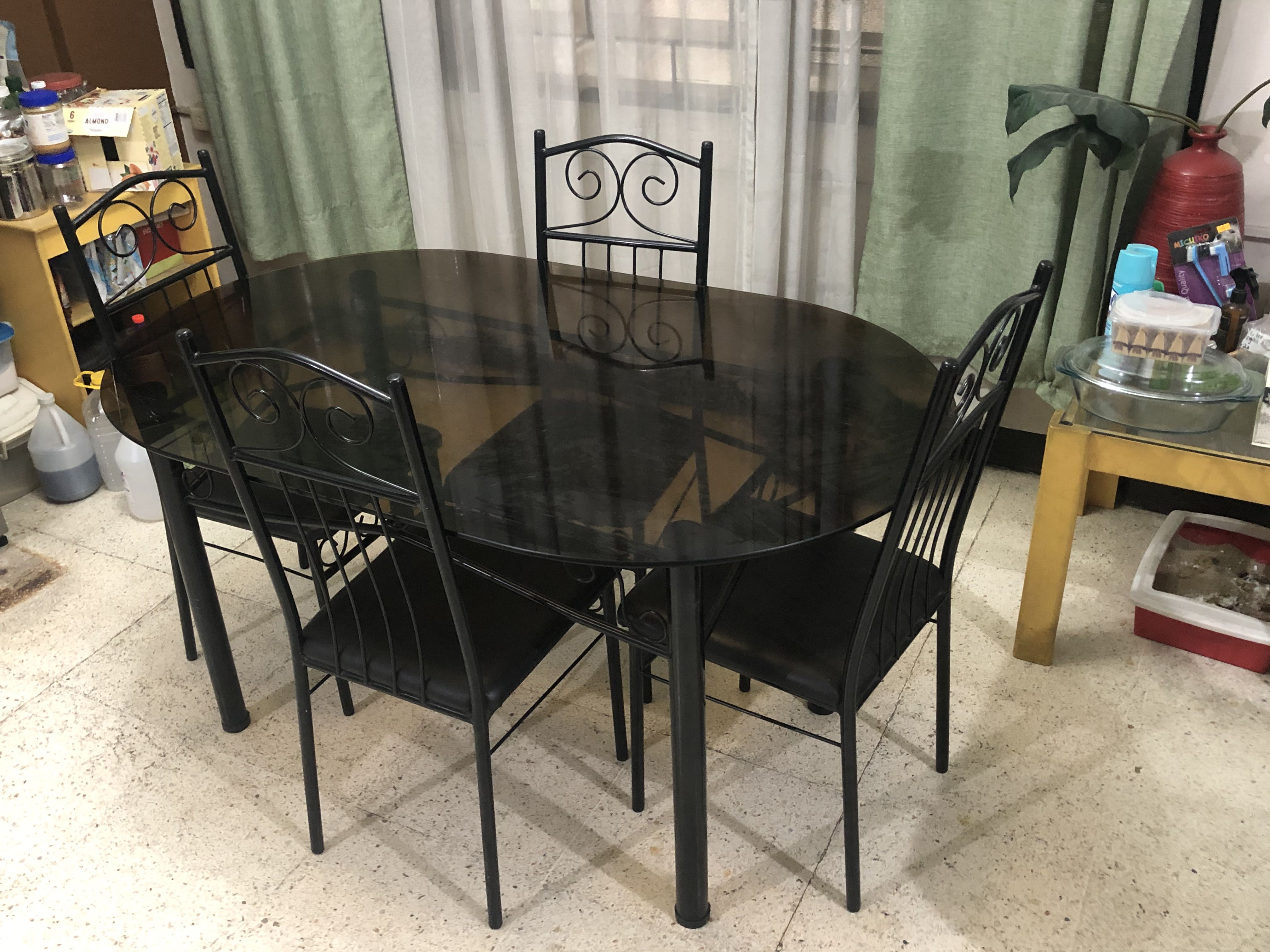 Used Glass Dining Table with 4 chairs Furniture Home Living