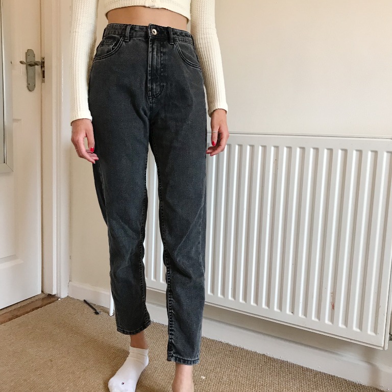 Black faded mom jeans sale