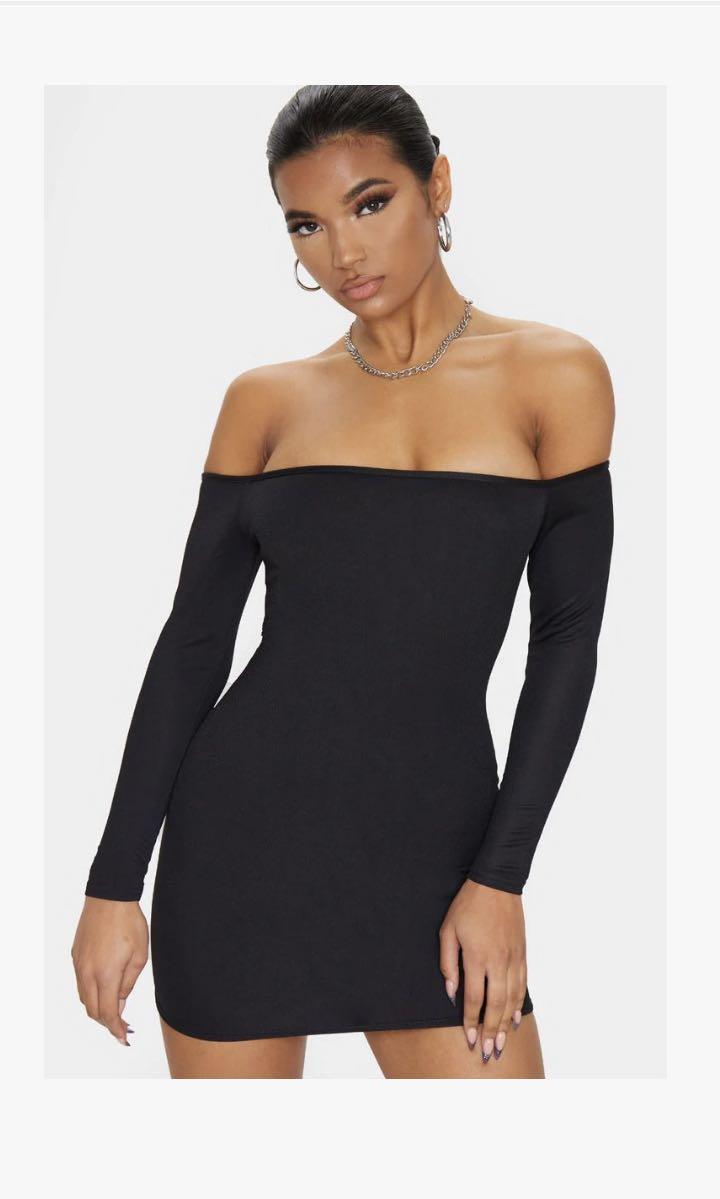 Black Off Shoulder Dress Pretty little thing Women s Fashion