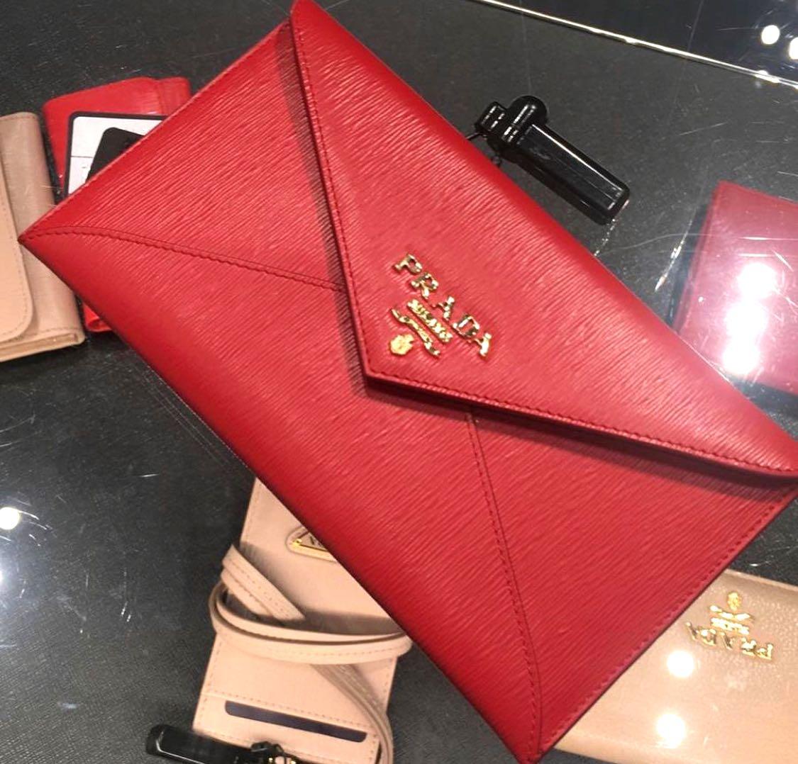 Brand New Prada Envelope Wallet Red Saffiano Leather. Prada Wallet Red  ????, Luxury, Bags & Wallets on Carousell
