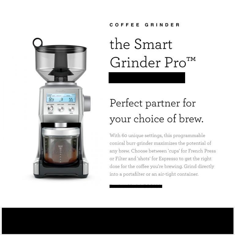 Breville Smart Grinder (Category: Coffee Machines & Makers) located in Manila. Submitted by machineplus (Listing ID 1059719958, Image 1). Description: Perfect working condition, slightly used. Adjustable conical burr grinder blade. Perfect for espresso, cold brew & pour over grind size. .