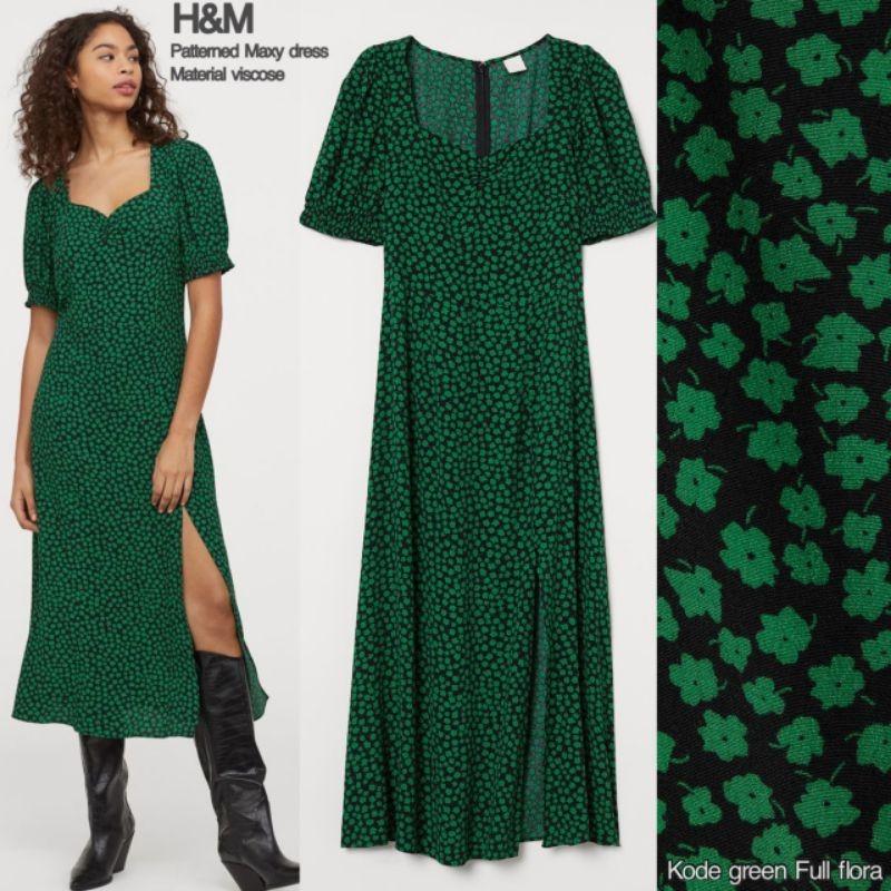Viscose H En M Maxi Jurk H&m Hnm Black Green Floral Maxi Dress