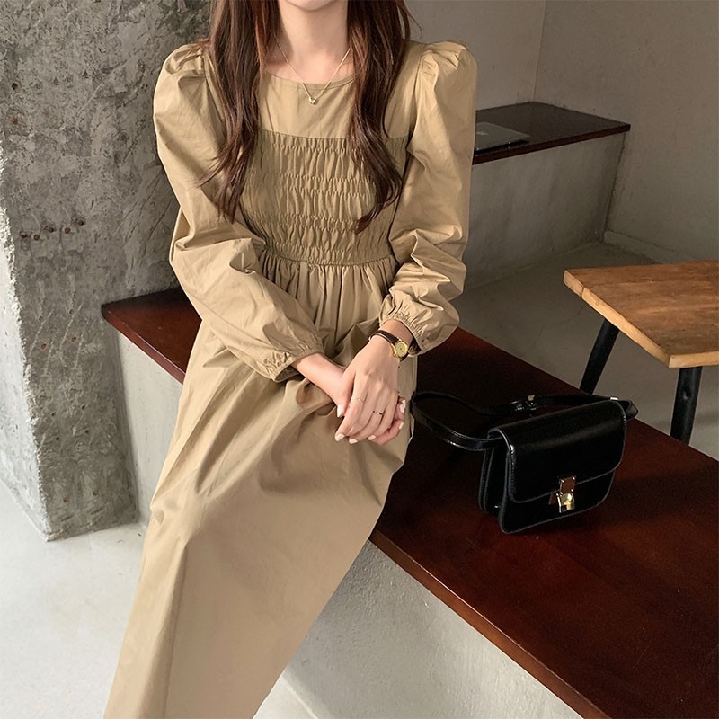 FreePos Korean brown black Long sleeve maxi Adrea Dress, Women's Fashion,  Muslimah Fashion, Dresses on Carousell