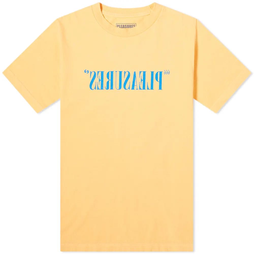 Pleasures flipped logo in yellow Men s Fashion Tops Sets Tshirts Polo Shirts on Carousell
