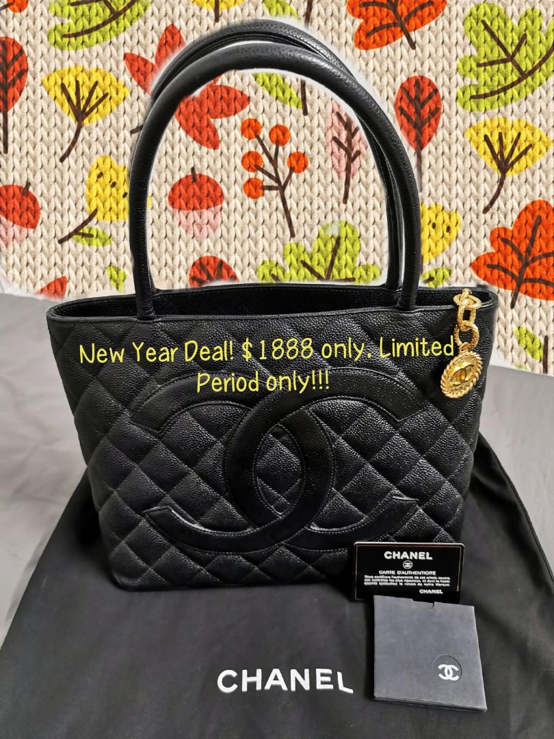 SALE Chanel Medallion Tote Black Caviar Leather 24K GHW Like New