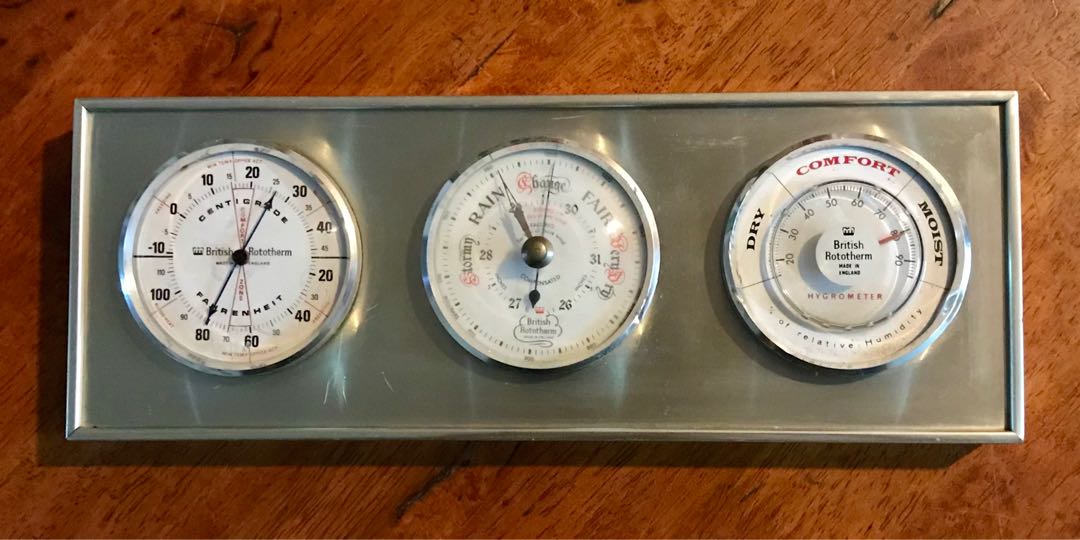 Vintage British Rototherm Tripple Dial Thermometer, Barometer