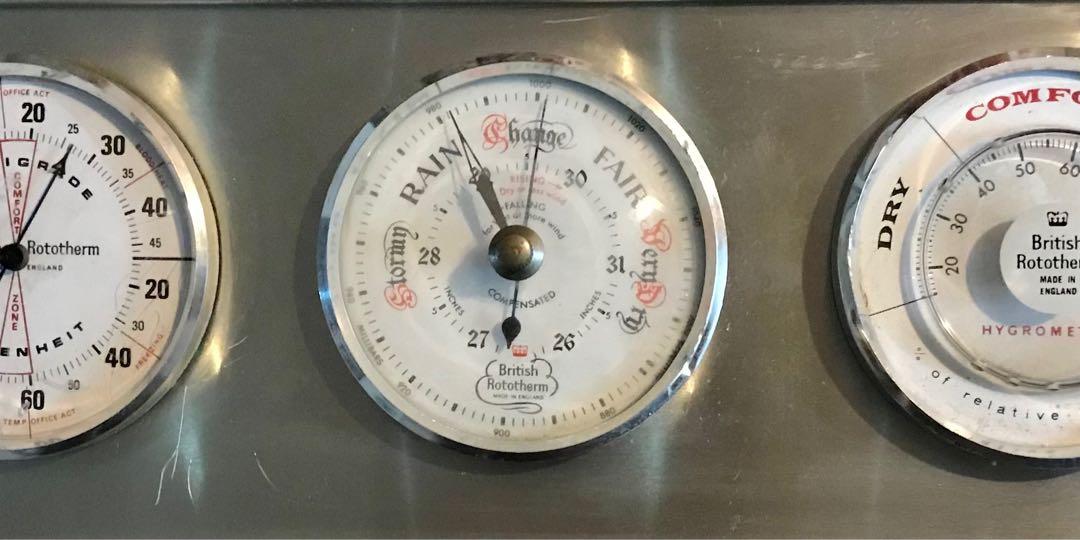 Vintage British Rototherm Tripple Dial Thermometer, Barometer