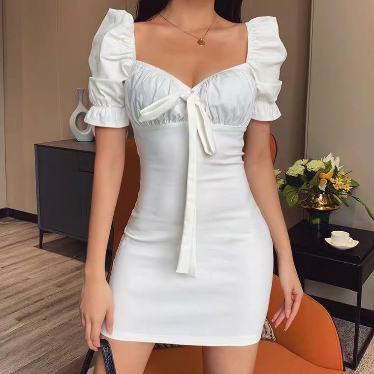 Puffy short sleeve best sale dress