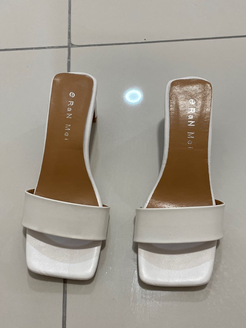 white slip on heels