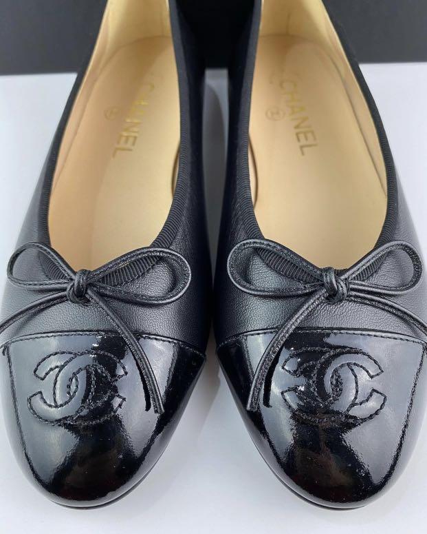 Chanel Navy and Black Caviar Leather Ballerina Flats - Us Size 9.5