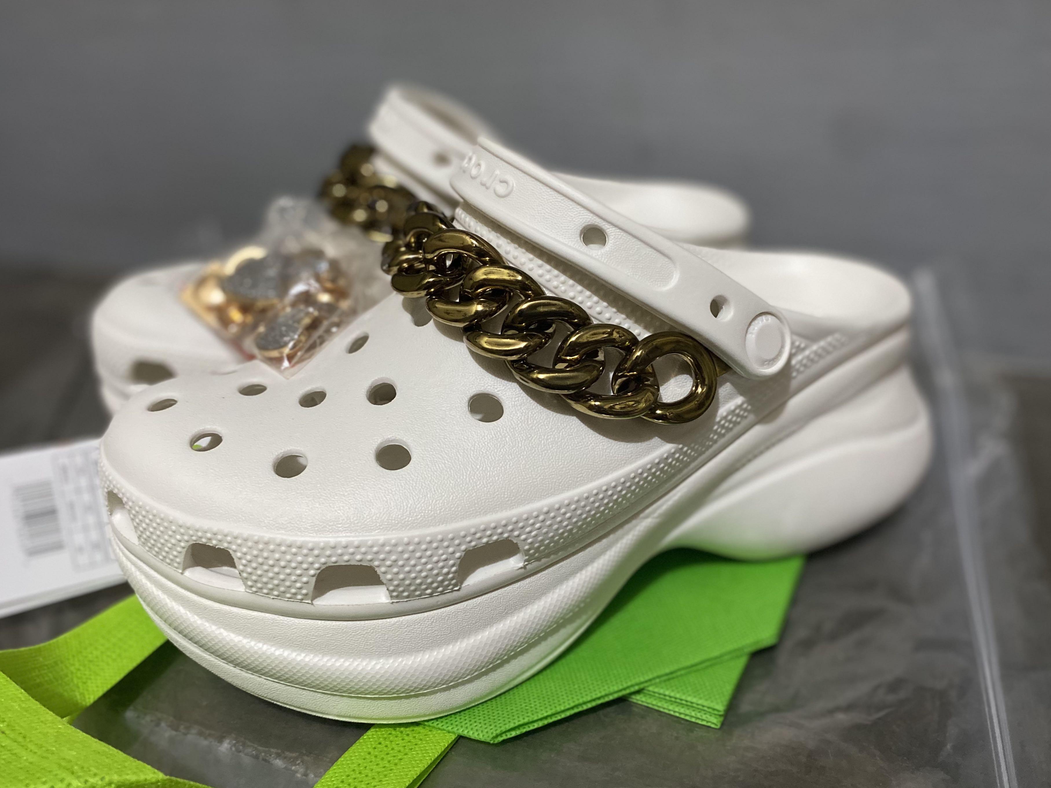 crocs white with chain