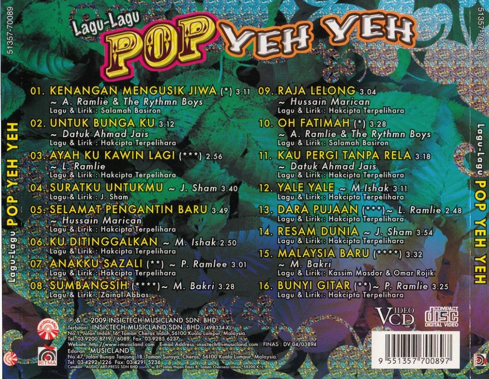 LaguLagu Pop Yeh Yeh VCD Karaoke Original Artist A. Ramlie & The