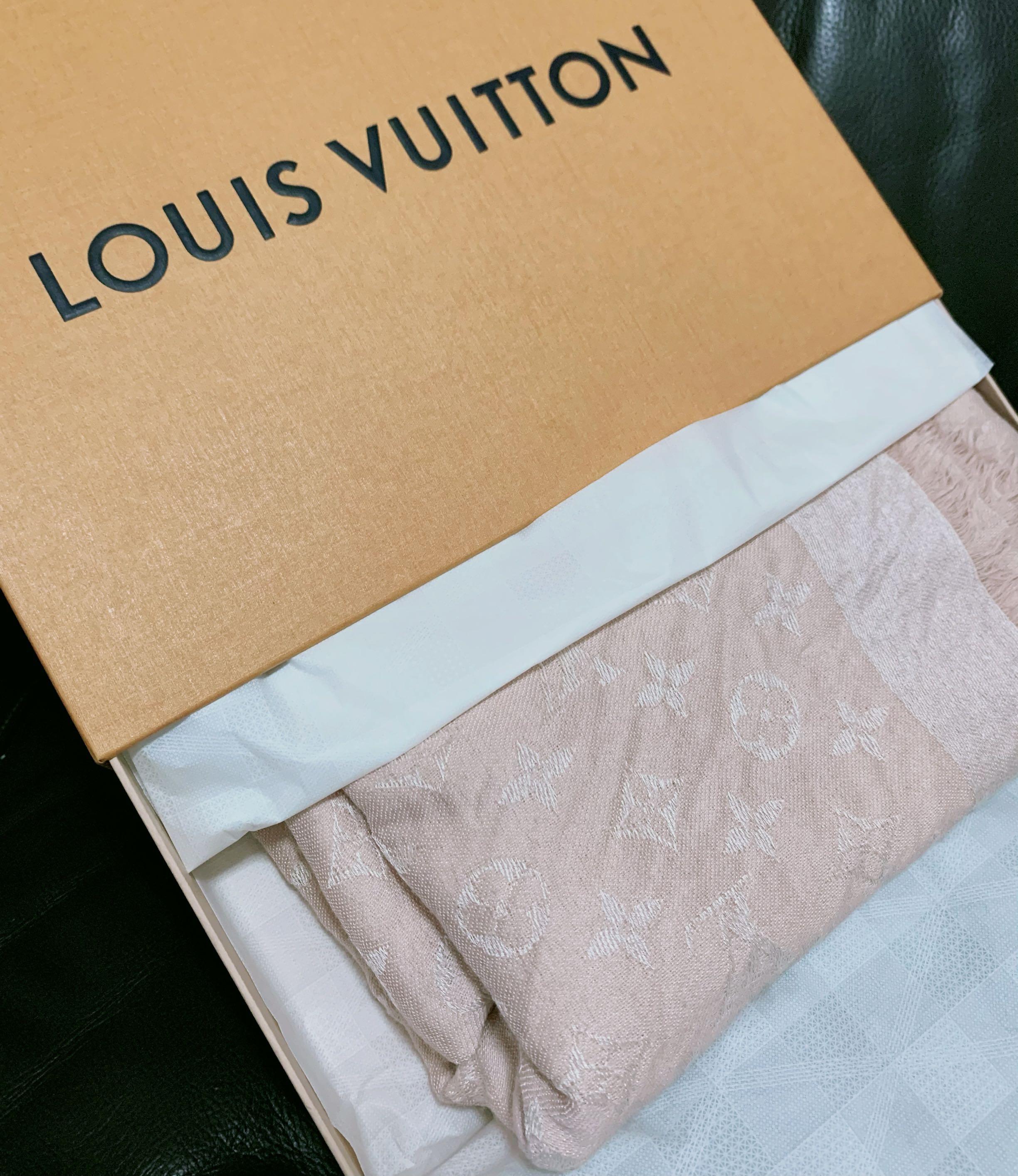 LV Louis Vuitton Denim Monogram Shawl in Rose Pink - Full set, Luxury,  Accessories on Carousell