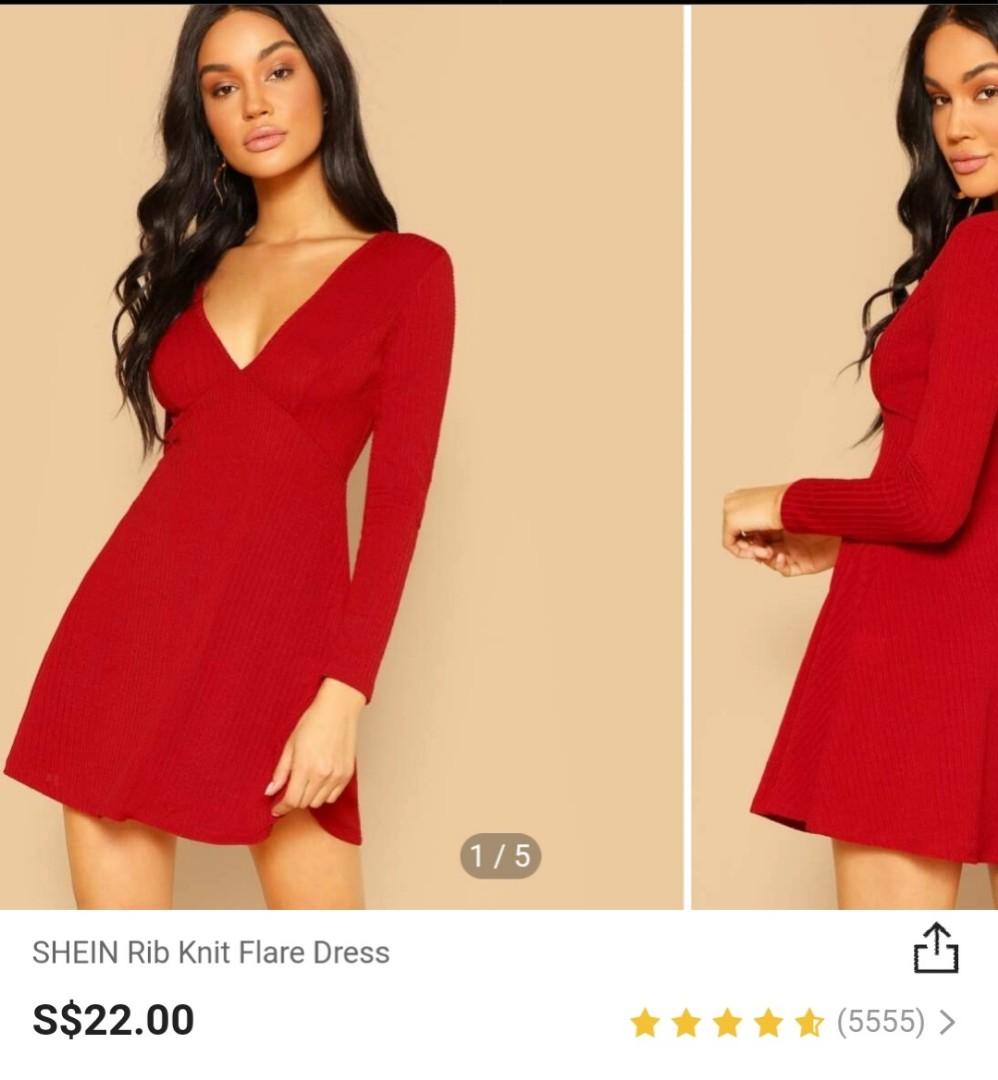 SHEIN Red dress, Women's Fashion 