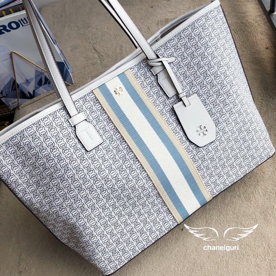 Tory Burch Gemini Link Tote Canvas Bag White Large Size Women s