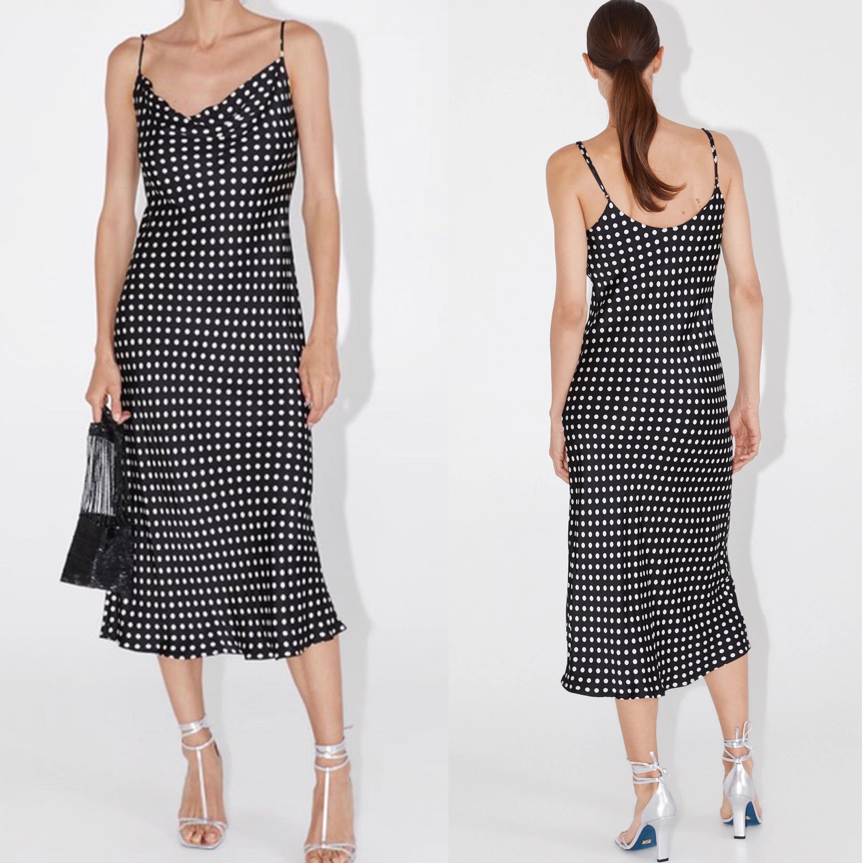 Polka dot cowl neck dress sales