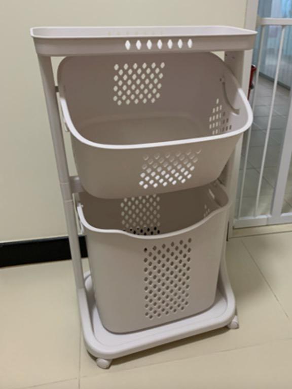 2/3 Tier Space Saving Laundry Basket Rack Clothes Organizer, Furniture