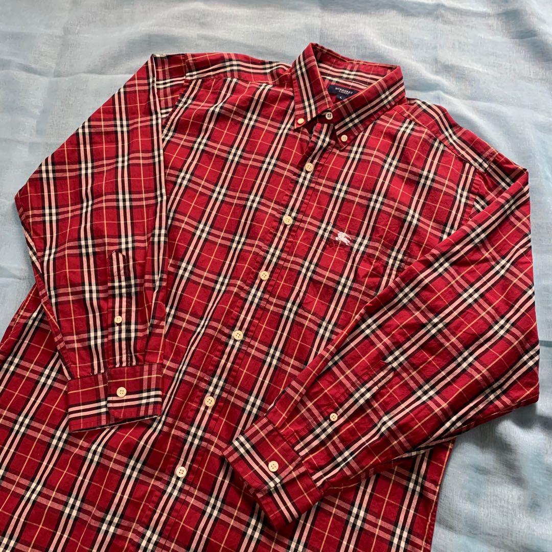 Burberry Red Nova Check Long Sleeve Button Up Shirt, Men's Fashion, Tops &  Sets, Formal Shirts on Carousell