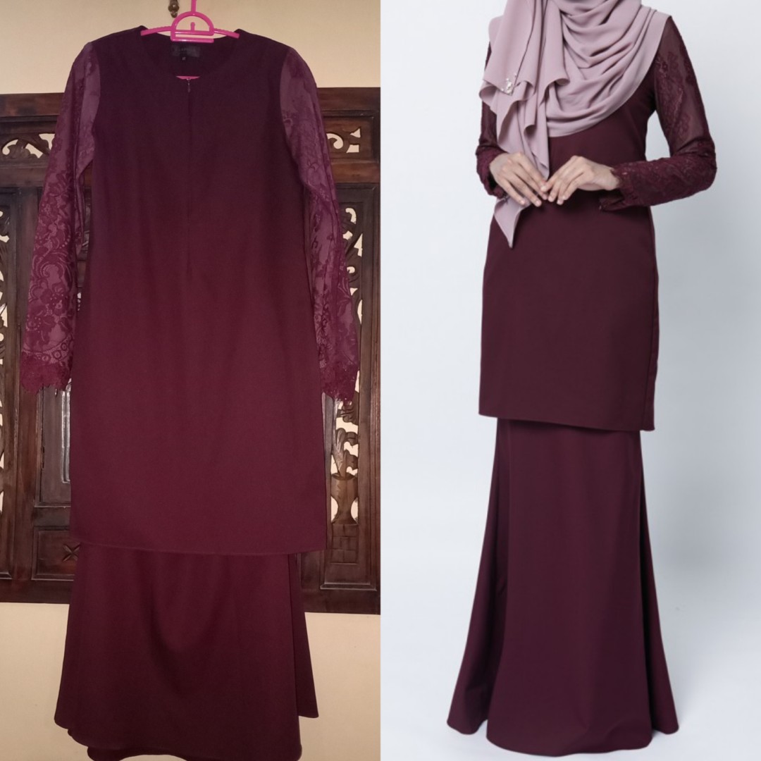 Burgundy baju kurung discount