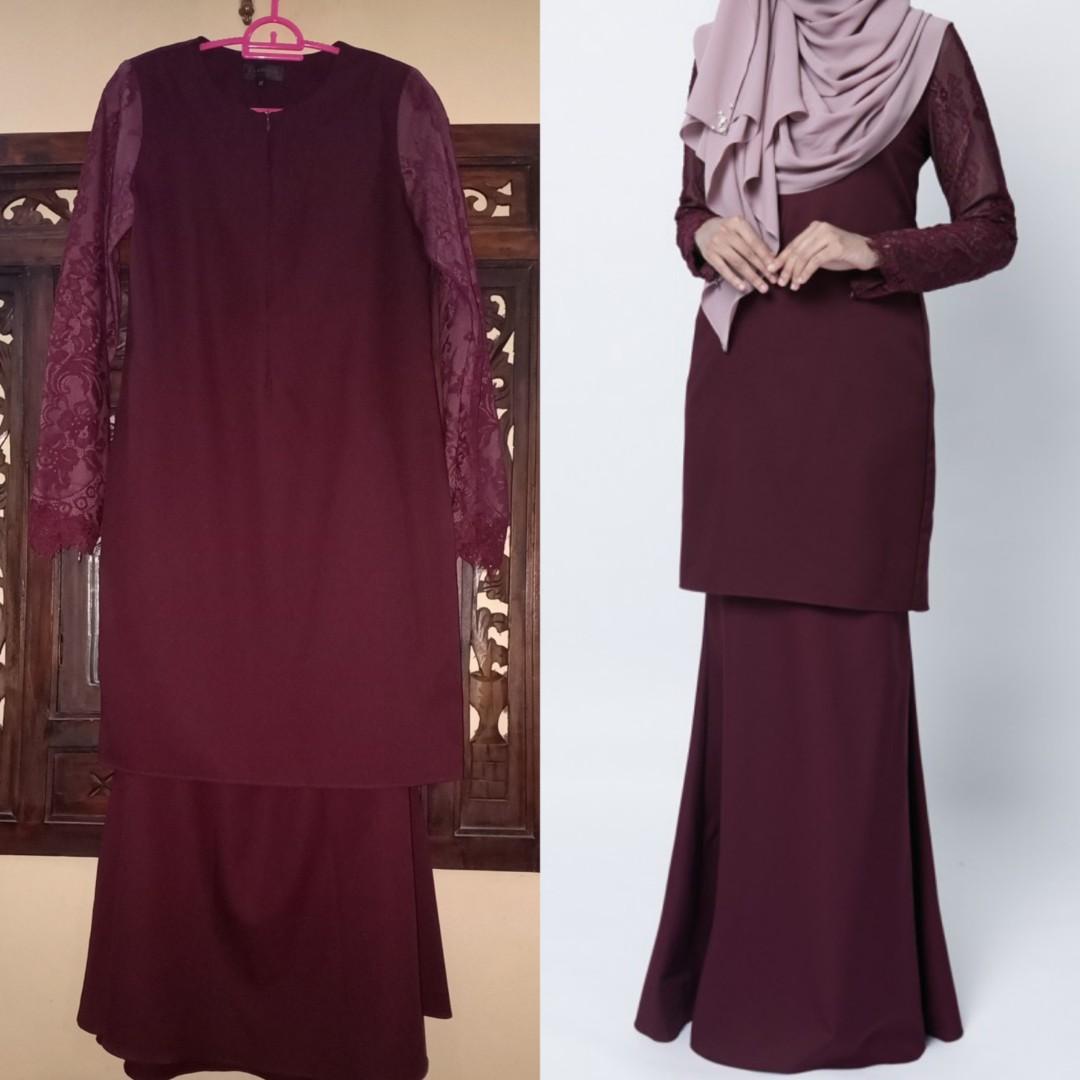 Burgundy baju kurung hotsell