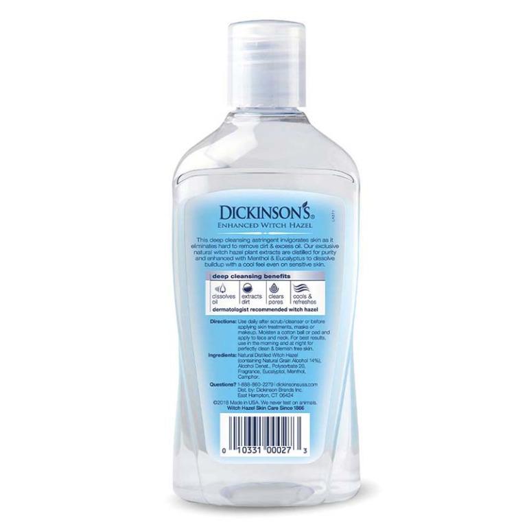 Dickinson's Enhanced Witch Hazel Deep Cleansing Astringent 16oz 473ml (Category: Face Care) located in San Juan City. Submitted by princessshyph (Listing ID 1053756365, Image 3). Description: Brand Dickinson's Skin Type All Item Weight 1 Pounds Item Form Liquid About this item A cooling, penetrating cleansing astringent for cleaner and healthier skin Powered by our exclusive, extra-strength formula with 92% natural, distilled witch hazel, along w