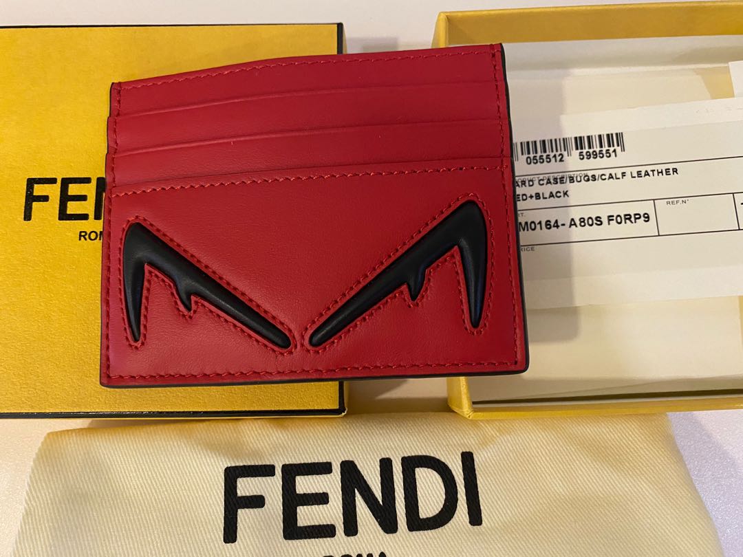 Fendi Monster Metal Eyes Leather Card Holder in Black for Men