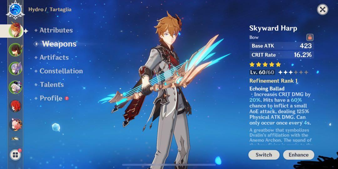 Genshin Impact Account Childe Tartaglia C6 More Video Gaming Gaming Accessories Game Gift Cards Accounts On Carousell