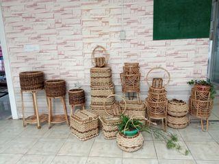 Handmade rattan stands and baskets