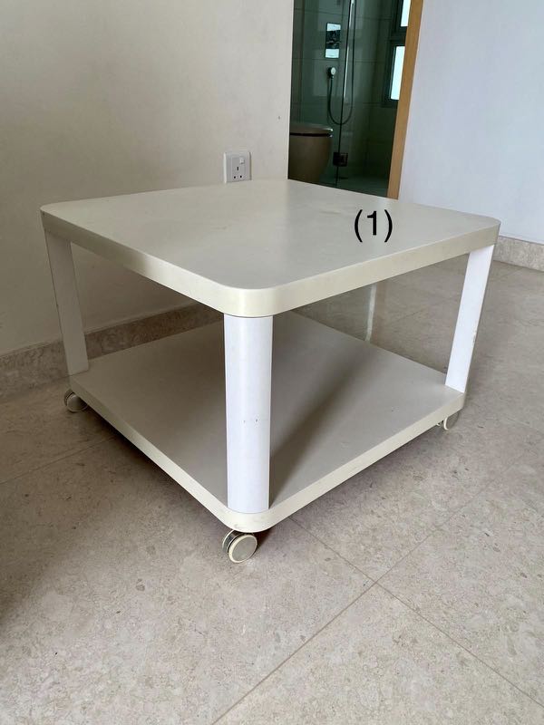 Ikea Side table on wheels (white), Furniture & Home Living, Furniture
