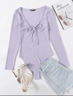 Shein Drawstring Knot Front Rib Knit Bodysuit Pastel Purple Women S Fashion Clothes Tops On Carousell Pastel purple color palette created by brunabaptista that consists #e0d6ff,#e3daff,#e6deff,#e9e2ff,#ece6ff colors. carousell