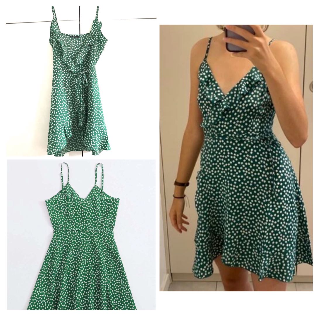 SHEIN GREEN FLORAL RUFFLE TRIM WRAP HEM