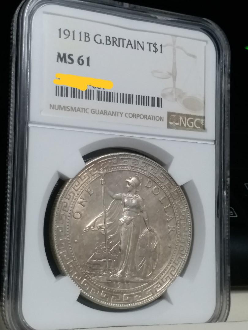 香港1911年b 英國貿易銀圓，港光，站洋(ONE DOLLAR) UNC未流通品