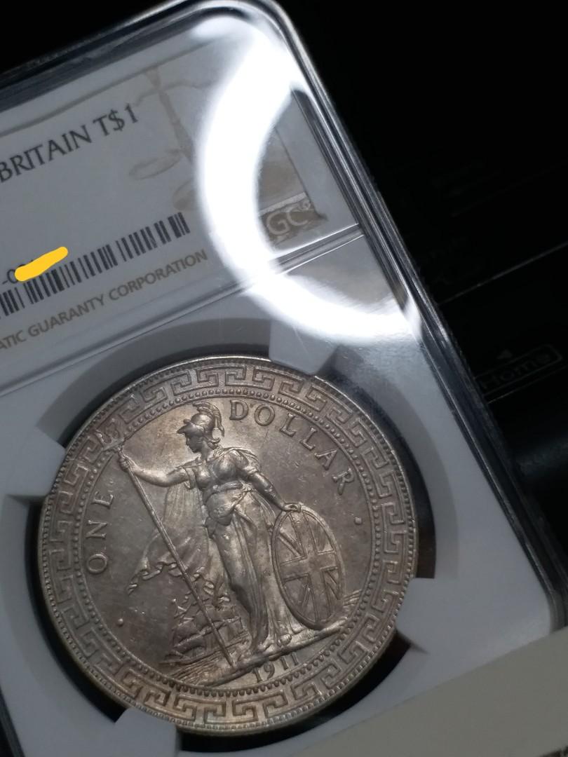 香港1911年b 英國貿易銀圓，港光，站洋(ONE DOLLAR) UNC未流通品